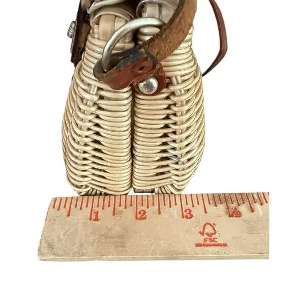 Vintage Wicker Purse Mini Summer Leather Strap Flip Top Twist Lock - Picture 12 of 16